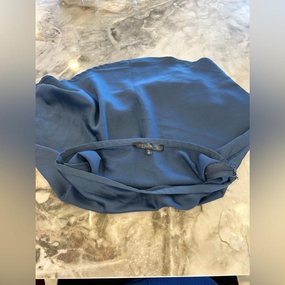 Mini steel blue satin skirt. - Picture 2 of 2